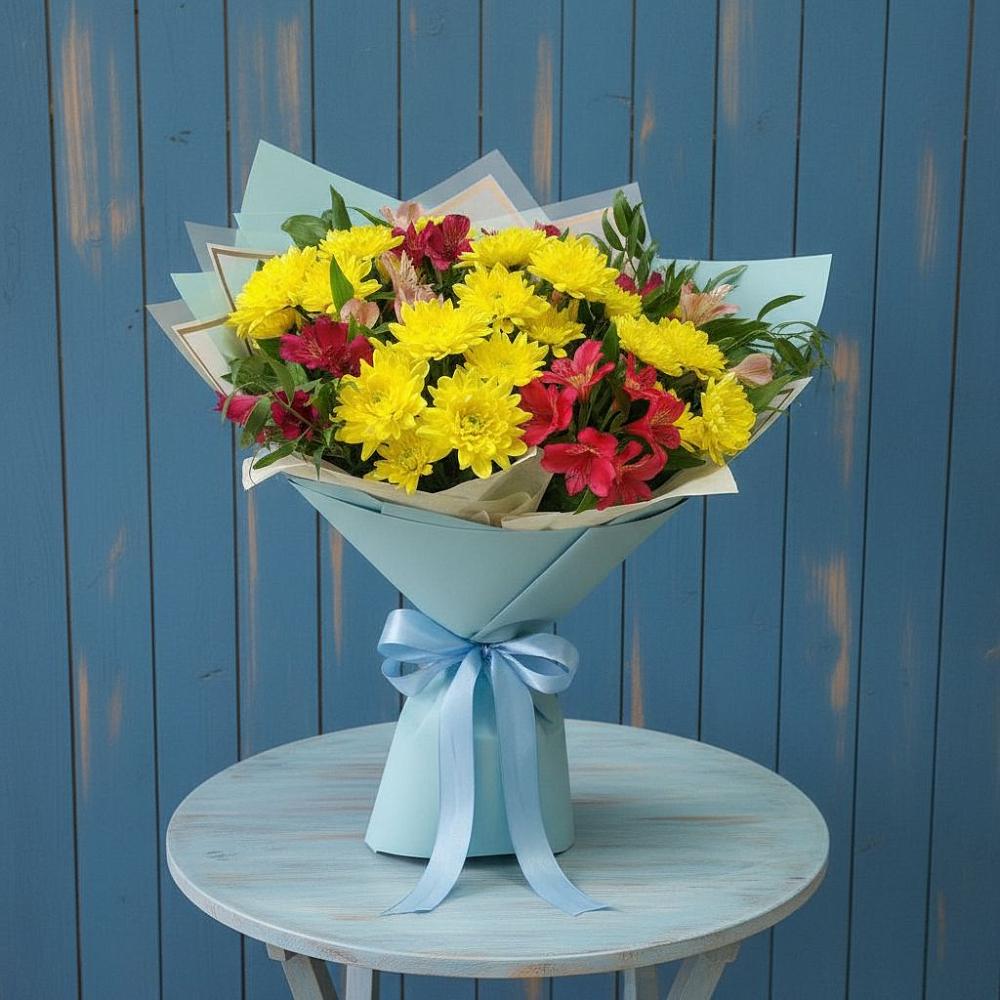 Букет цветов из: Альстромерии и Хризантемы в Красная Долина