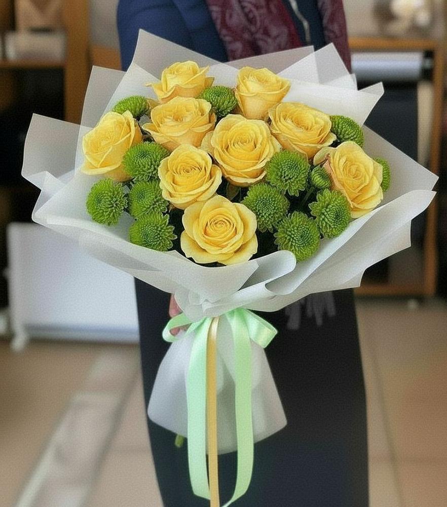 Букет цветов из: Хризантемы и Розы в Красная Долина