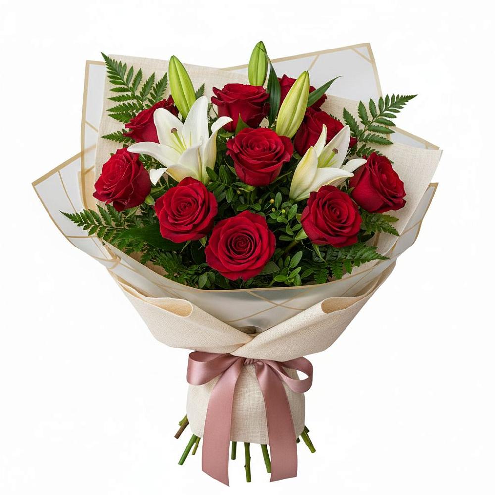 Букет цветов из: Лилии и Розы в Красная Долина