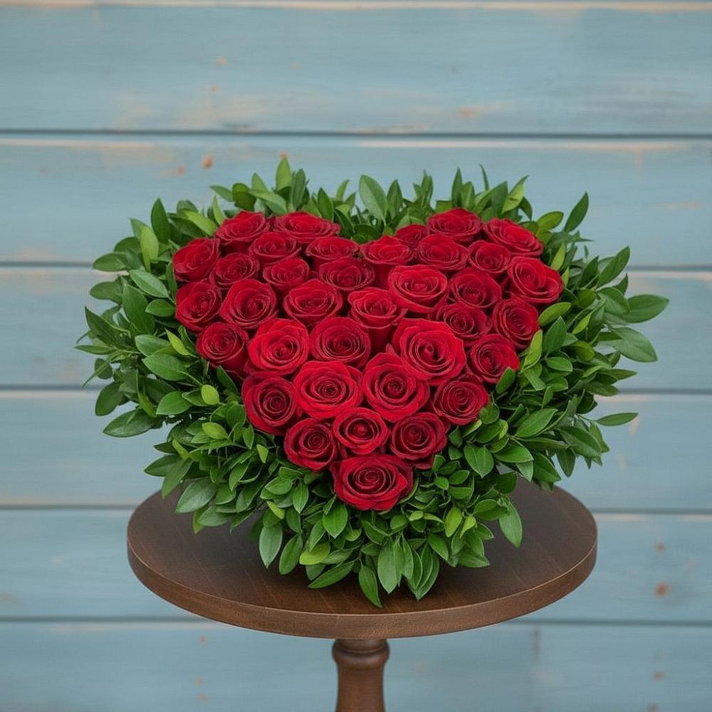 Цветочная композиция из Розы в виде сердца в Красная Долина