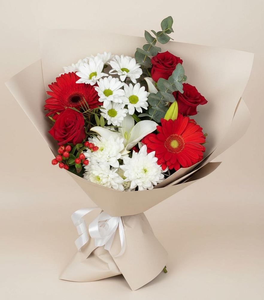 Букет цветов из: Розы, Хризантемы, Герберы и Лилии в Красная Долина