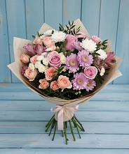 Букет цветов из:  Хризантемы, Розы и Альстромерии в Красная Долина