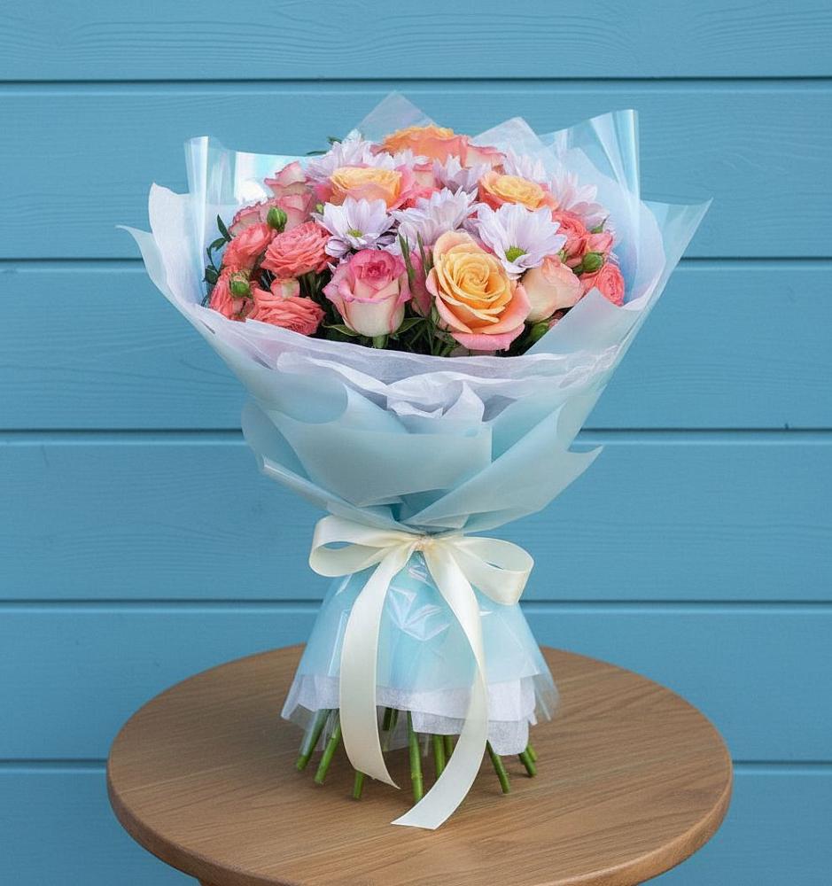 Букет цветов из: Хризантемы и Розы в Красная Долина