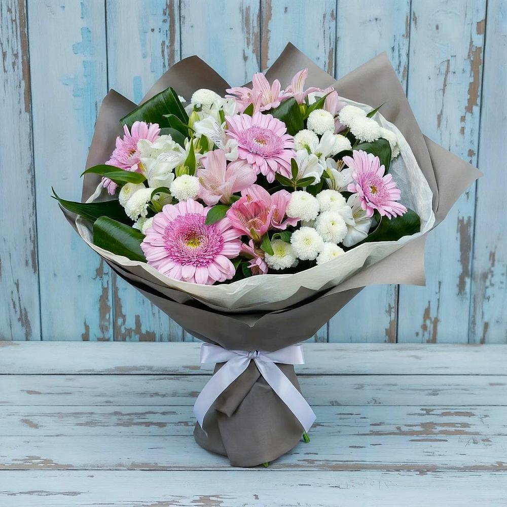 Букет цветов из: Герберы, Альстромерии и Хризантемы в Красная Долина