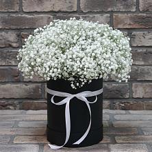 Цветочная композиция из Гипсофила в шляпной коробке в Красная Долина